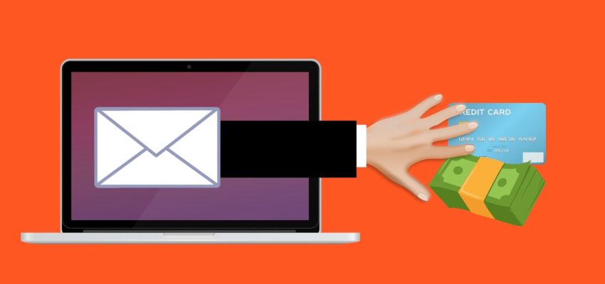 Hand greif aus einer Email nach Geld
