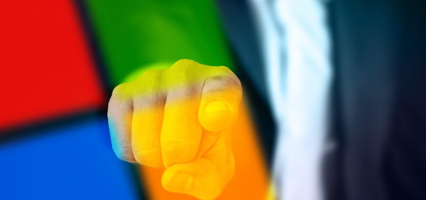 Hand die auf den Beobachter zeigt in Microsoft Farben